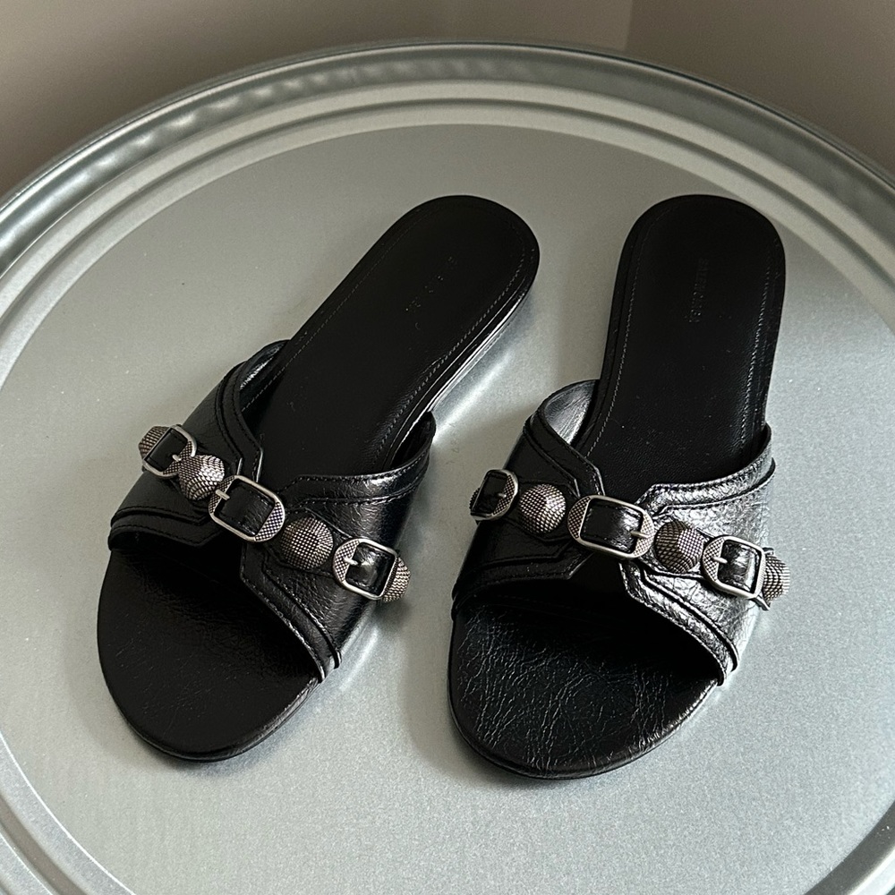 Balenciaga Cagole Flat Sandal in Black